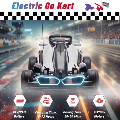 BMW Licensed 24V Electric Drift Go Kart for Kids Ages 6-12, White S1857