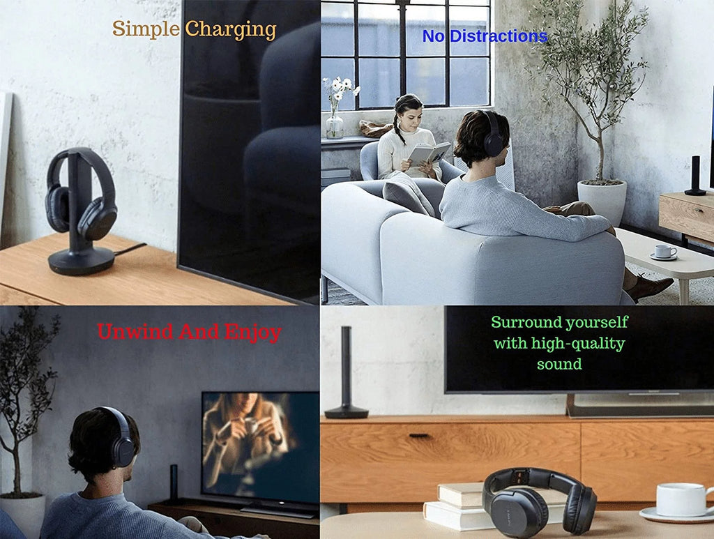 Sony Wireless Over Ear Headphones for TV Watching (WHRF400R) with Transmitter Dock and RCA Adapter X506