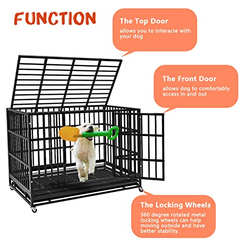 LEMBERI 48/38 inch Heavy Duty Dog Crate with Lockable Wheels, Double Door, Removable Tray Z823935