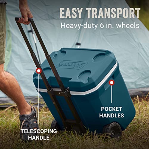 Coleman Classic Series Insulated Rolling Cooler, 65-Quart, Leak-Resistant F832