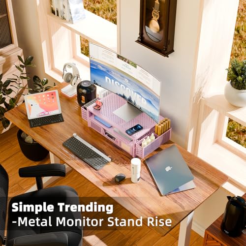 Simple Trending 2 Tier Metal Monitor Stand with Drawer and Pen Holder R17754