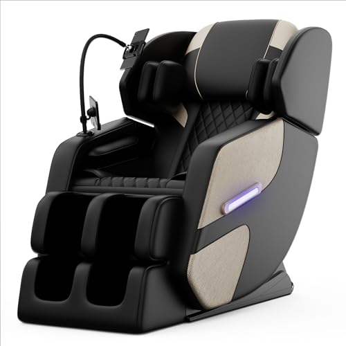 Full Body Massage Chair, PU Leather Zero Gravity Massage Chair with Airbags and Foot Roller, 6 Fix Point Rollers Recliner Chair, Gold