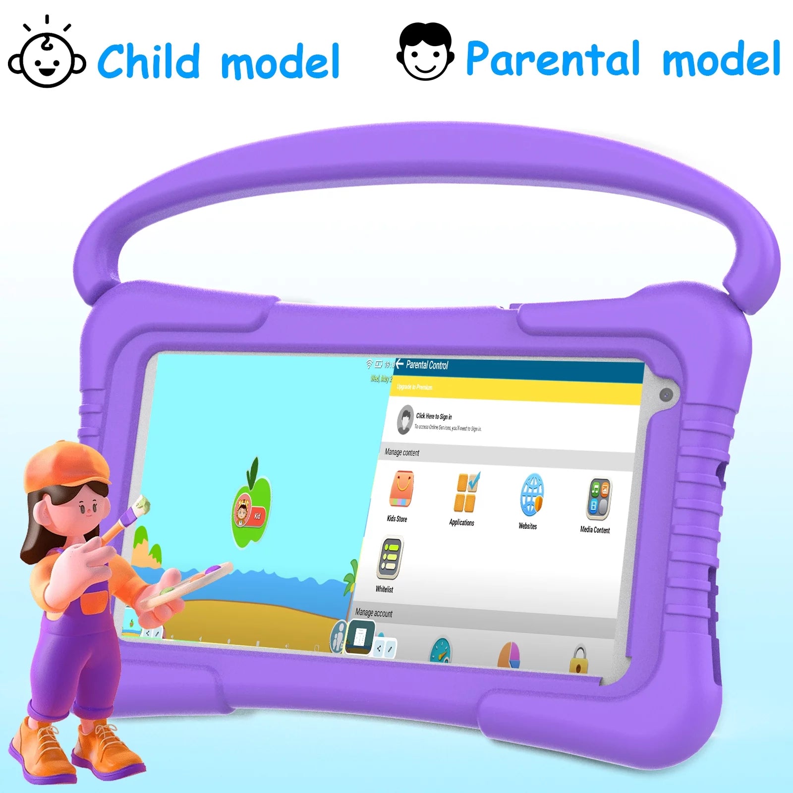 Kids Tablet 7 inch Android 11 with Parental Control, 32GB, Purple T8631