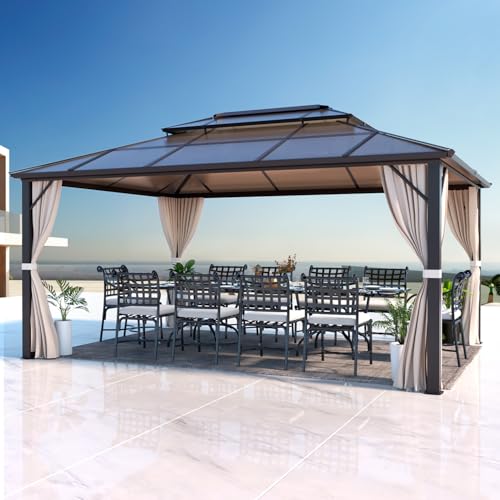 EROMMY 10' x 12' Hardtop Gazebo with Aluminum Frame and Double Roof Q573