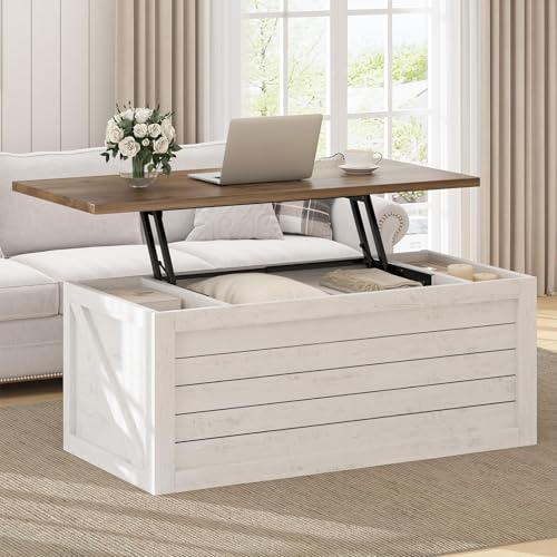 Farmhouse Lift Top Coffee Table with Storage, 48 Inch White C8240
