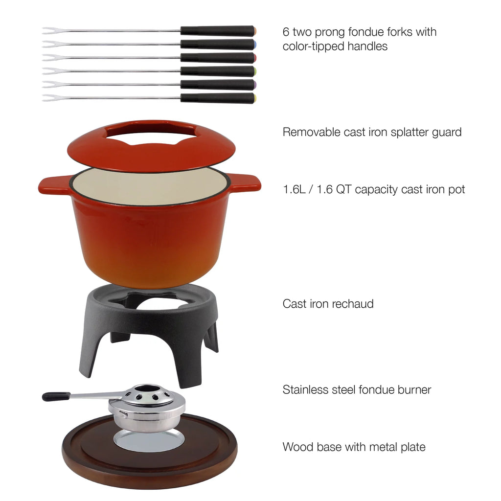Swissmar Sierra 11-Piece Cast Iron Fondue Set, Orange Y383962