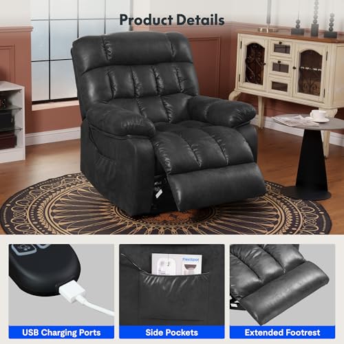 FLEXISPOT XL31 Power Lift Recliner Chair for Elderly, Electric Massage & Heat, PU Leather, Black C786106