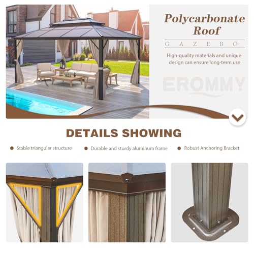 EROMMY 10' x 12' Hardtop Gazebo with Aluminum Frame and Double Roof Q573