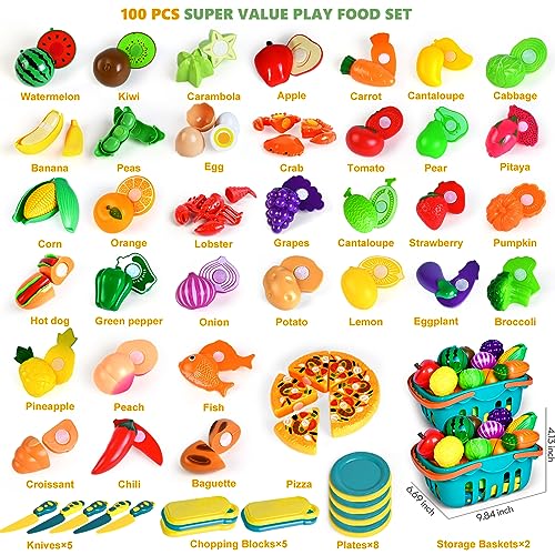 Play Food Set for Kids Kitchen, Pretend Toy with 2 Baskets J150