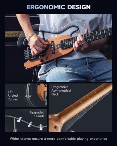 Donner HUSH-X Electric Guitar Kit - Featherlight Travel Guitar, Mahogany Solid Body, Metallic White A941