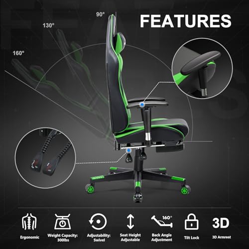 GTRACING Gaming Chair with Footrest, Blue R841