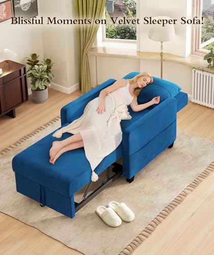 3 in 1 Convertible Sleeper Chair Sofa Bed with Adjustable Backrest, Blue M92497