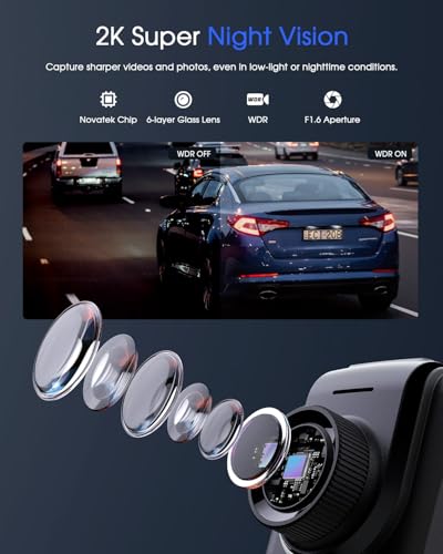 Dash Cam WiFi 2K Front Car Camera with App, Night Vision, Parking Monitor S184625