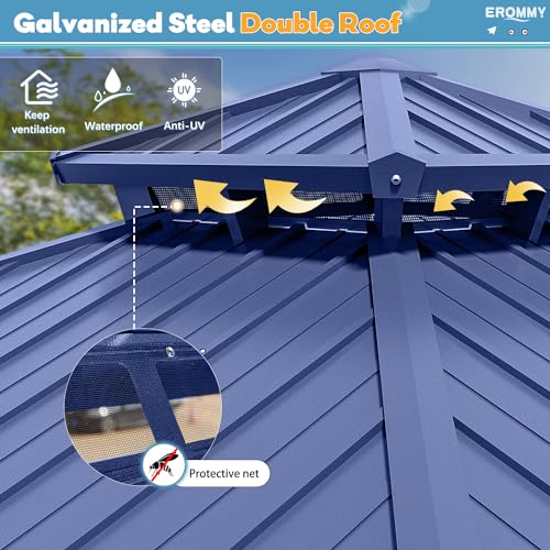 EROMMY 14'x20' Hardtop Gazebo Double Roof Galvanized Steel Outdoor Pavilion G3084