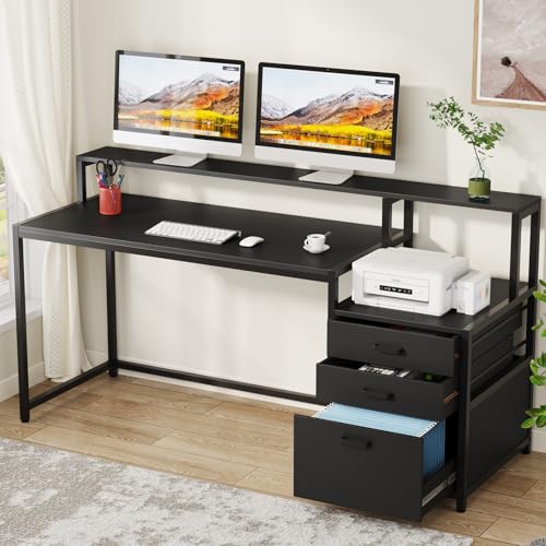 Tribesigns 63 Inch Computer Desk with File Drawer Cabinet, Monitor Stand R256671