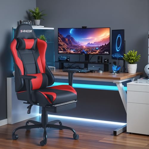 Homall Gaming Chair with Footrest and Massage Lumbar Support, Black T748