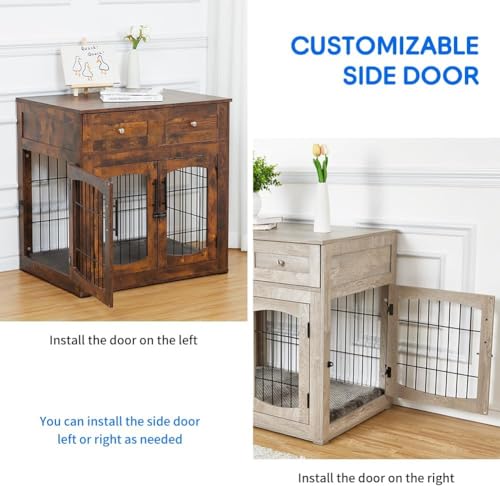 Wooden Dog Crate Furniture with Cushion and 2 Drawers R35157