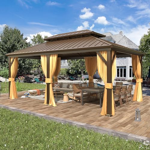 EROMMY 14'x20' Hardtop Gazebo Double Roof Galvanized Steel Outdoor Pavilion G3084