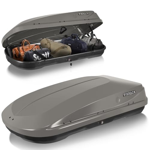 Hard Shell Roof Cargo Box, 13 Cu.Ft Gray Car Roof Top Cargo Carrier with Lock, Dual-Side Opening Luggage Storage Box, 56"x30"x13.7", Fits Most Crossbars, Tool-Free Install