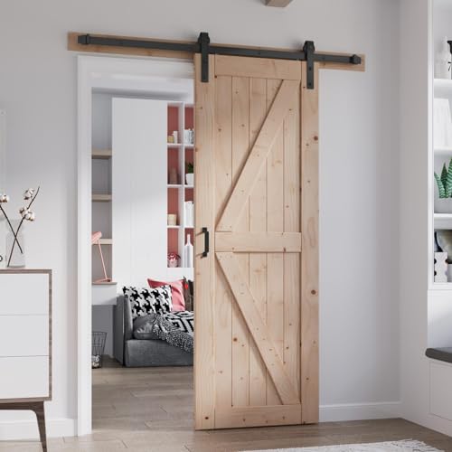 FREDBECK 48in x 80in Sliding Wood Barn Door with 8FT Hardware Kit V8036