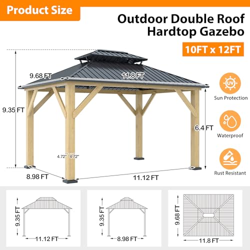 12'x12' Hardtop Gazebo with Galvanized Steel Roof, Aluminum Frame, Curtains & Netting X81832