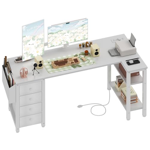 Lufeiya L Shaped Gaming Desk with Drawers & Power Outlet, Black A39519