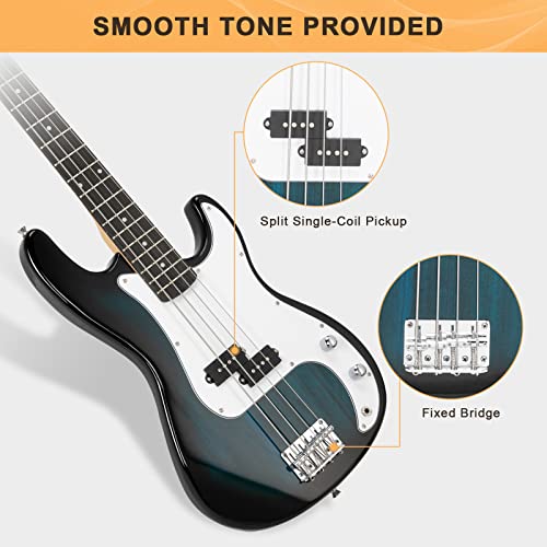 GLARRY Full Size Electric Bass Guitar Beginner Kit 4 String with Amp and Accessories S4156