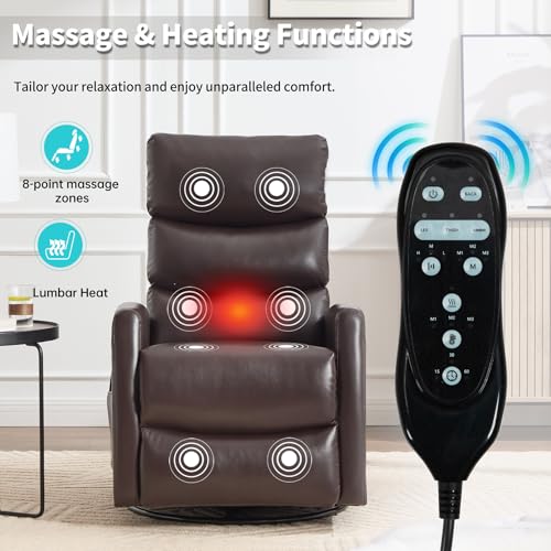 Massage Chair Recliner with Heat, Swivel Rocking, High Back Fabric Black V2333