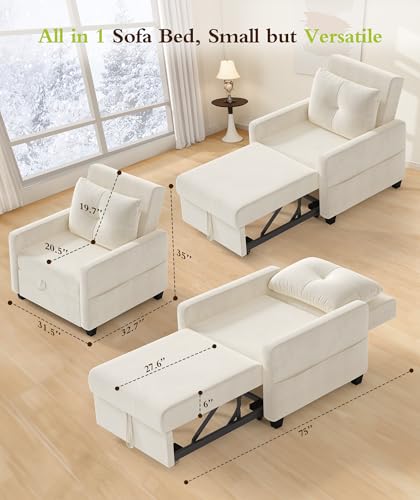 3 in 1 Convertible Sleeper Chair Sofa Bed with Adjustable Backrest, Blue M92497