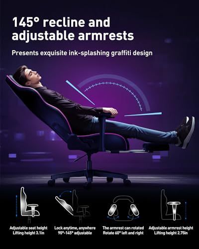 AutoFull C3 Gaming Chair, Ergonomic Racing Style with Lumbar Support, Black R670