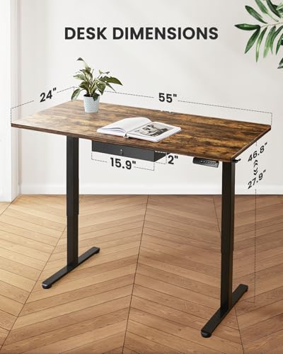 ErGear Electric Standing Desk with Drawer, 55 x 24, Rustic Brown M965