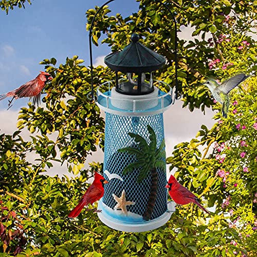 Solar Bird Feeder Lighthouse with Rotating LED Light, Blue G1024