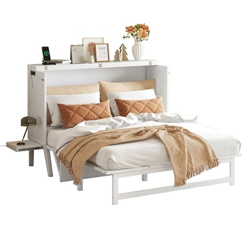 Queen Murphy Bed with Desk and Removable Shelves, USB Port, White H566492