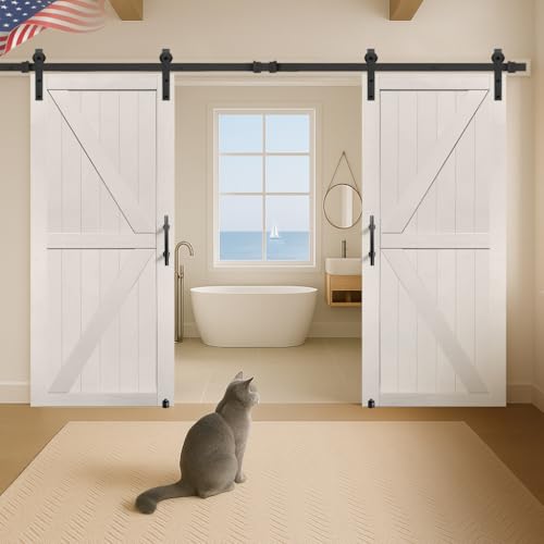 S&Z TOPHAND® 20 in x 84 in Elephant Gray British Brace Knotty Barn Door with 4FT Sliding Hardware Kit G149446