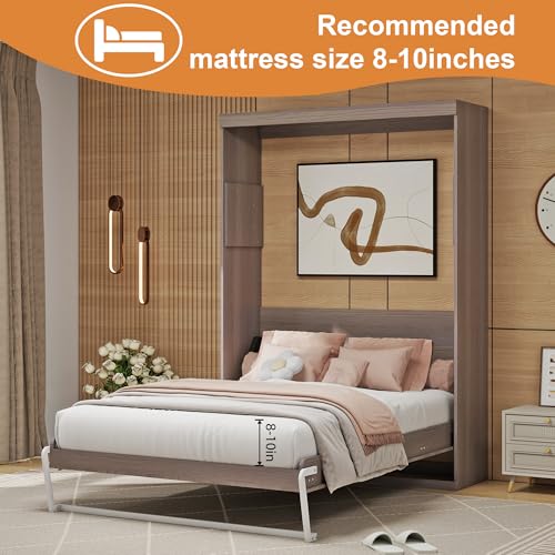 Murphy Bed Full - Space Saving, Convertible Hidden Bed, Brown C7991