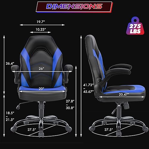 Sweetcrispy Ergonomic Gaming Desk Chair with Flip-up Armrest, Black Blue C253