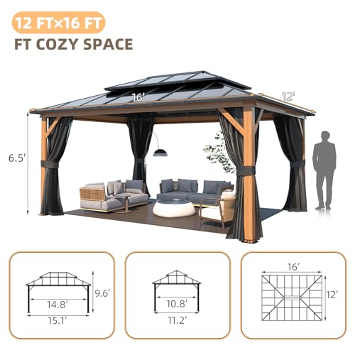 YOLENY 10'x13' Hardtop Gazebo with Aluminum Frame and Curtains F853