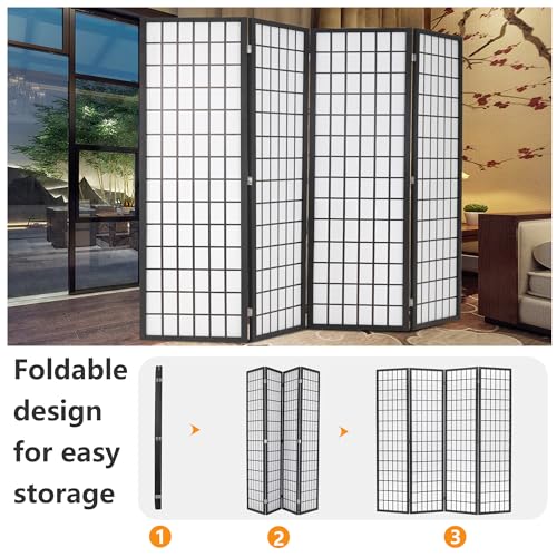 Folding Shoji Room Divider 6Ft 4 Panel Freestanding White V708073