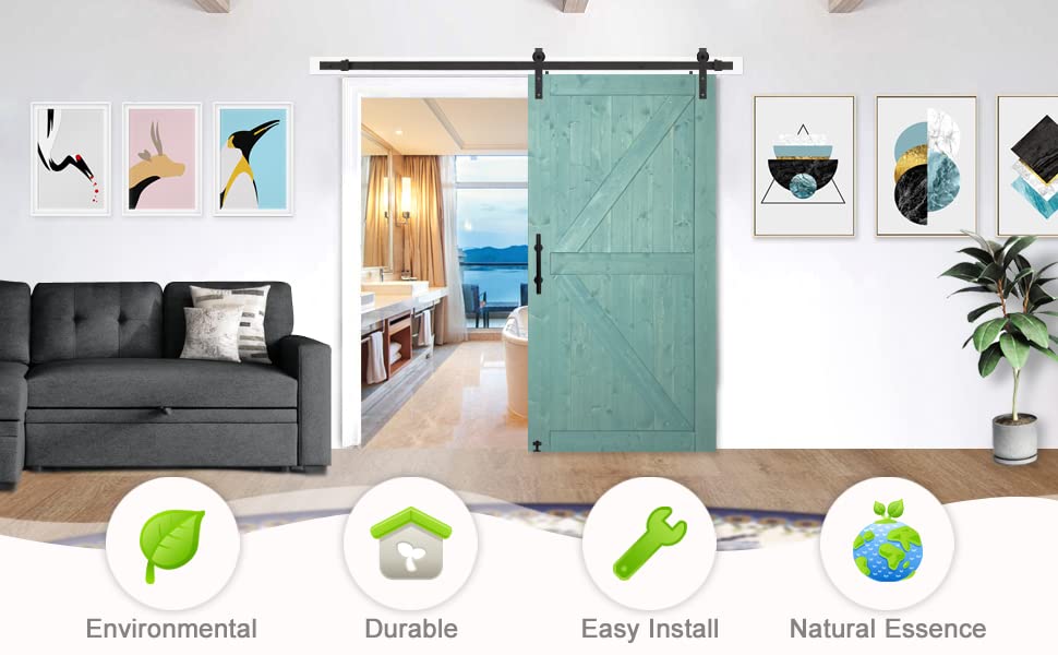 S&Z TOPHAND® 20 in x 84 in Elephant Gray British Brace Knotty Barn Door with 4FT Sliding Hardware Kit G149446
