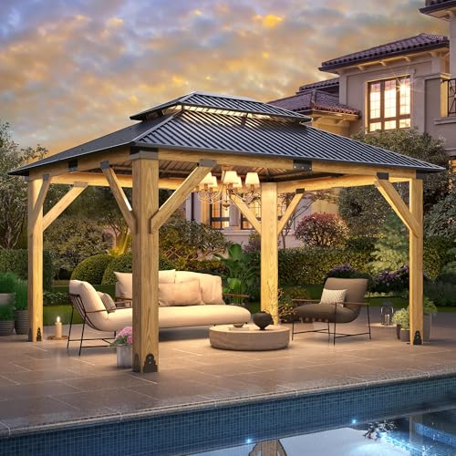 12'x12' Hardtop Gazebo with Galvanized Steel Roof, Aluminum Frame, Curtains & Netting X81832