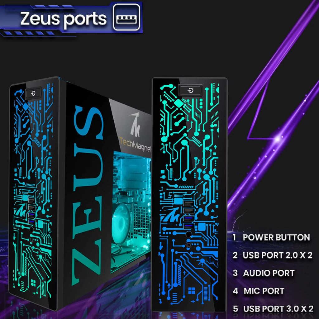 TechMagnet Zeus Pro 6 Gaming Desktop PC, Intel i7, 32GB RAM, 1TB SSD, 27" 165Hz Monitor N8876