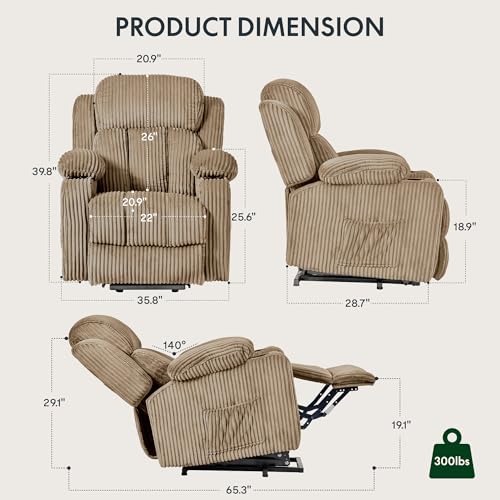 FLEXISPOT XL31 Power Lift Recliner Chair for Elderly, Electric Massage & Heat, PU Leather, Black C786106