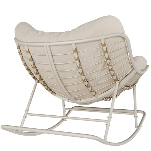 SWITTE Papasan Rocking Chair Outdoor Indoor, Oversized Wicker with Cushion, Gray H68308