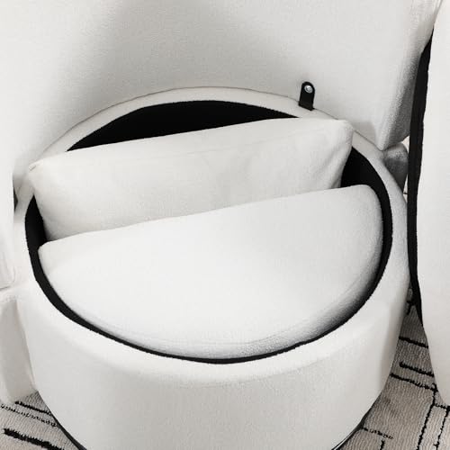 Modern Swivel Accent Chair with Storage Base and Ottoman, Cream J788903