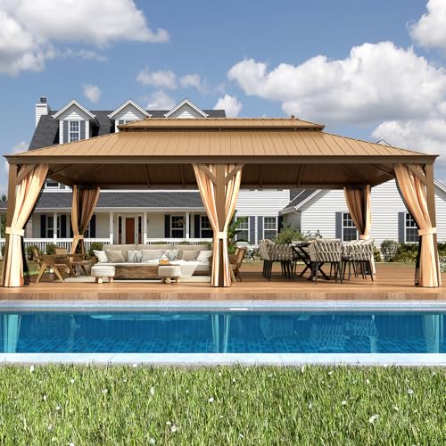 EROMMY 14'x20' Hardtop Gazebo Double Roof Galvanized Steel Outdoor Pavilion G3084