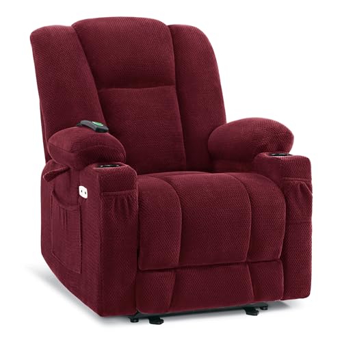 MCombo Zero Gravity Power Recliner Chair with Heat and Vibration Massage, USB & Type C Ports, Cup Holders, Fabric 8015 (Brown) Z599462