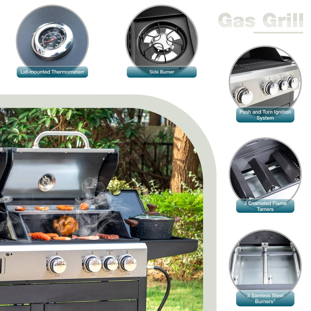 Alpha Joy Dual Fuel Gas and Charcoal Grill with Side Burner Y264