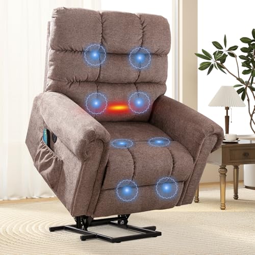 ANJ Large Power Lift Recliner Chair with Massage and Heat for Elderly, Camel Z8802