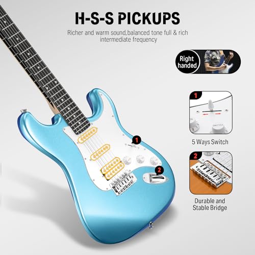 Donner DST-100B 39 Inch Electric Guitar Beginner Kit with Amplifier and Accessories W342