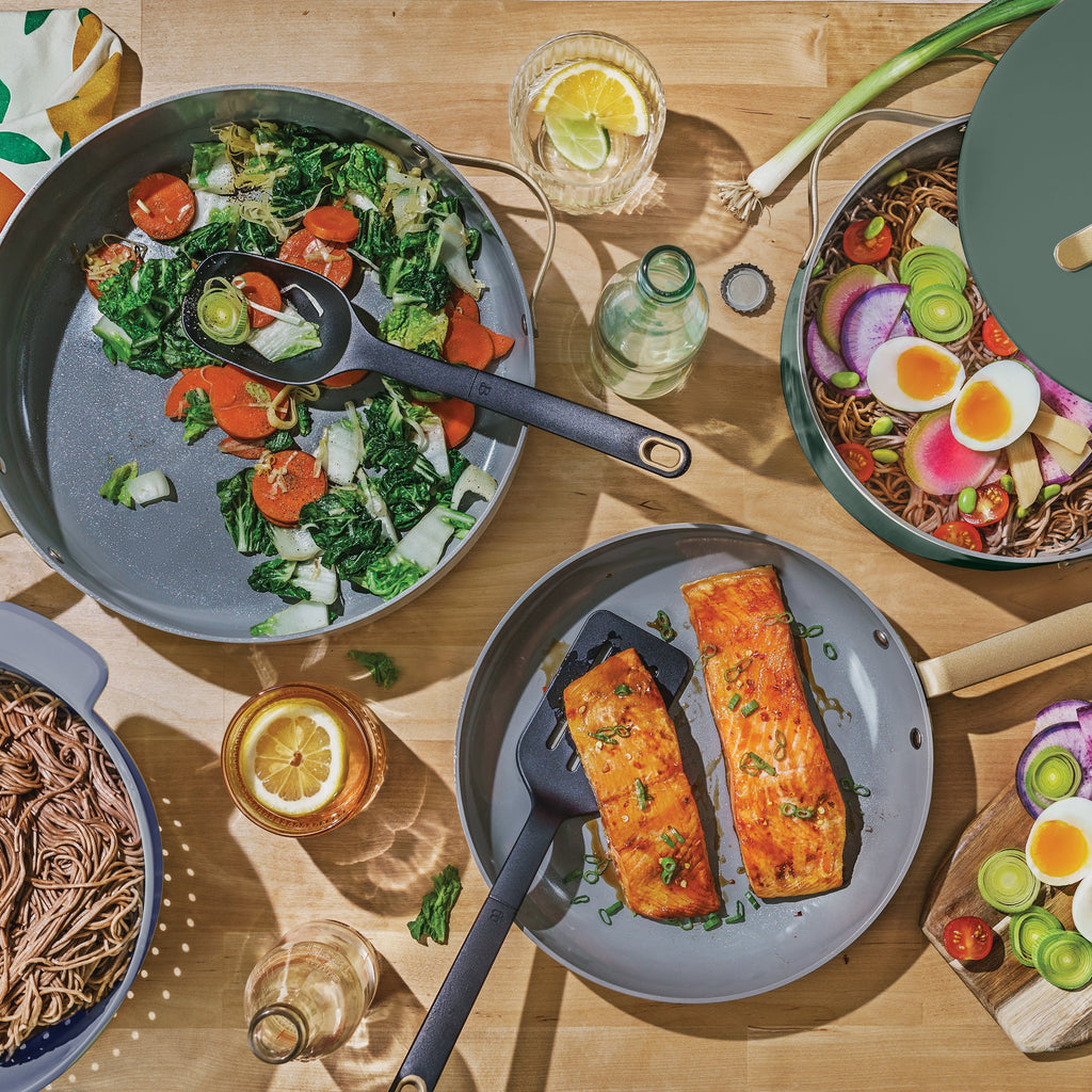 Beautiful 20pc Ceramic Non-Stick Cookware Set, Thyme Green by Drew Barrymore Y656